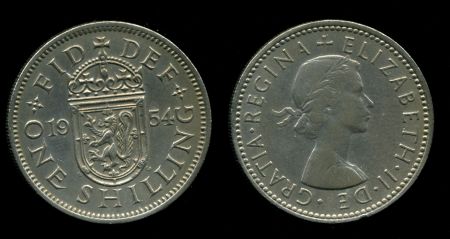 Великобритания 1954 г. • KM# 905 • 1 шиллинг • герб Шотландии • регулярный выпуск • UNC-BU