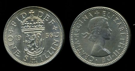 Великобритания 1956 г. • KM# 905 • 1 шиллинг • герб Шотландии • регулярный выпуск • MS BU