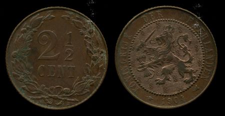 Нидерланды 1904 г. • KM# 134 • 2 ½ цента • регулярный выпуск • AU ( кат. - $20 )