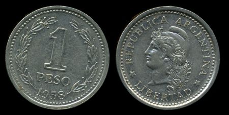 Аргентина 1957-1962 гг. • KM# 57 • 1 песо • регулярный выпуск • XF - AU