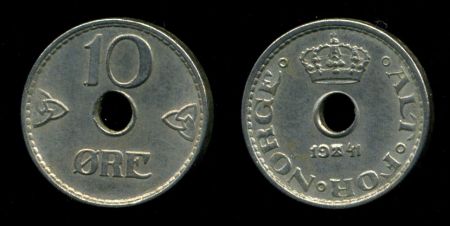 Норвегия 1941 г. • KM# 383 • 10 эре • регулярный выпуск • MS BU ( кат. - $10 )