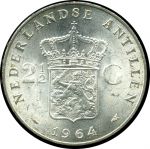 Нидерландские Антильские острова 1964 г. • KM# 7 • 2 ½ гульдена • королева Юлиана • серебро • регулярный выпуск • MS BU