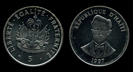 Гаити 1997 г. • KM# 154a • 5 сантимов • герб • Шарлемань Перальт • регулярный выпуск • MS BU