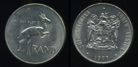 Южная Африка 1977-1989 гг. • KM# 88a • 1 ранд • герб страны • олень • регулярный выпуск • +/- BU