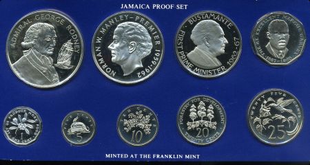 Ямайка 1977 г. • KM# PS15 • 1 c. - $10 • годовой набор • 9 монет • серебро - 80+ гр. • MS BU пруф!