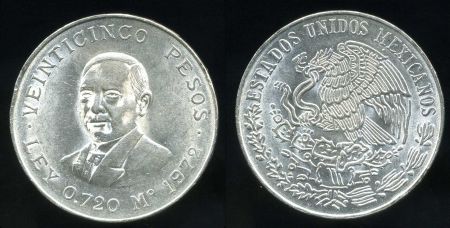 Мексика 1972 г. • KM# 480 • 25 песо • серебро • регулярный выпуск • MS BU