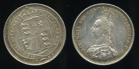 Великобритания 1887 г. KM# 761 • 1 шиллинг • Виктория • 50 лет правления • серебро • памятный выпуск • XF+
