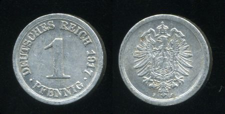 Германия 1917 г. J(Гамбург) • KM# 24 • 1 пфенниг • Имперский орел • регулярный выпуск • BU ( кат. - $25 )