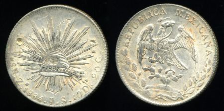 Мексика 1884 г. Zs JS (Сакатекас) • KM# 377.13 • 8 реалов • орел • серебро • регулярный выпуск • BU* ( кат. - $220 )