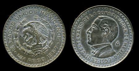 Мексика 1957 г. KM# 458 • 1 песо • 100-летие Конституции • Мануэль Негрето • памятный выпуск(год-тип) • AU+