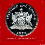 Тринидад и Тобаго 1973 г. KM# 16 • 10 долларов • государственный герб • карта острова • серебро 925 - 35 гр. • регулярный выпуск • MS BU пруф!! 