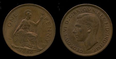Великобритания 1940 г. • KM# 845 • 1 пенни • Георг VI • регулярный выпуск • BU ( кат. - $60 )