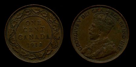 Канада 1912 г. • KM# 15 • 1 цент • Георг V • регулярный выпуск(год-тип) • AU+