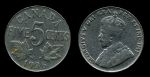 Канада 1936 г. • KM# 29 • 5 центов • Георг V • кленовые листья • регулярный выпуск(последний год) • XF- ( кат. - $9- )