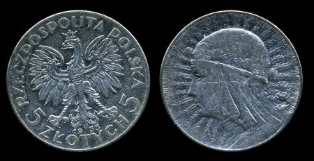 Польша 1933 г. • KM# 21 • 5 злотых • герб Польши • королева Ядвига • регулярный выпуск • XF