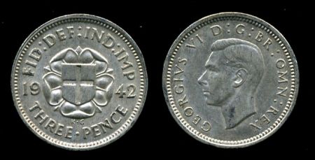 Великобритания 1942 г. • KM# 848 • 3 пенса • Георг VI • регулярный выпуск • BU ( кат. - $50 )