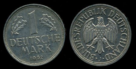Германия • ФРГ 1962 г. J (гамбург) • KM# 110 • 1 марка • регулярный выпуск • MS BU ( кат.- $110-220 )