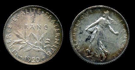 Франция 1920 г. KM# 844.1 • 1 франк • "Марианна"-сеятельница • серебро • регулярный выпуск • MS BU