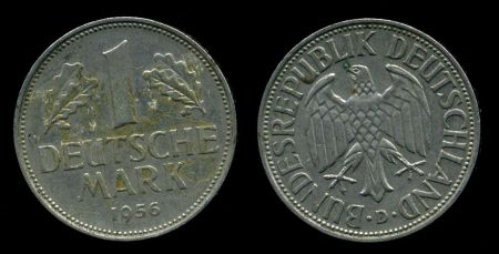 Германия • ФРГ 1956 г. D (Мюнхен) • KM# 110 • 1 марка • регулярный выпуск • UNC ( кат.- $175 )