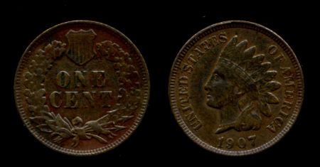 США 1907 г. • KM# 90a • 1 цент • "Индеец" • регулярный выпуск • MS BU