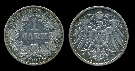 Германия 1903 г. A (Берлин) • KM# 14 • 1 марка • (серебро) • Имперский орел • регулярный выпуск • XF+
