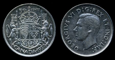 Канада 1939 г. • KM# 36 • 50 центов • Георг VI • серебро • регулярный выпуск • XF+