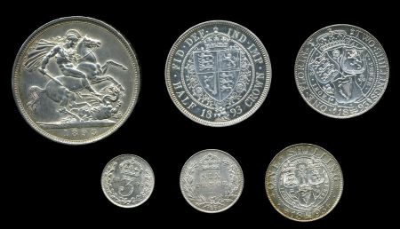 Великобритания 1893 • KM# • 3 пенса - крона • королева Виктория(портрет вдовы) • серебро • набор 6 монет • AU - MS BU 