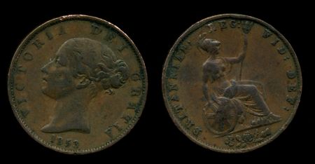 Великобритания 1853 г. KM# 726 • полпенни • королева Виктория • регулярный выпуск • XF- ( кат. - $80- )