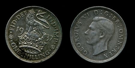 Великобритания 1937 г. • KM# 853 • 1 шиллинг • Георг VI • британский лев • регулярный выпуск • UNC