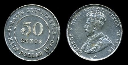 Стрейтс-Сетлментс 1920 г. • KM# 35.1 • 50 центов • Георг V • серебро • регулярный выпуск • AU ( кат. - $25 )