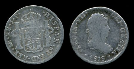 Перу 1818 г. • KM# 115.1 • 2 реала • Карл IIII • серебро • регулярный выпуск • F+ ( кат. - $35 )
