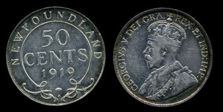 Ньюфаундленд 1919 г. C • KM# 12 • 50 центов • Георг V • серебро • регулярный выпуск • XF