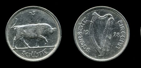 Ирландия 1928 г. • KM# 6 • 1 шиллинг • бык • серебро • регулярный выпуск(первый год) • XF-