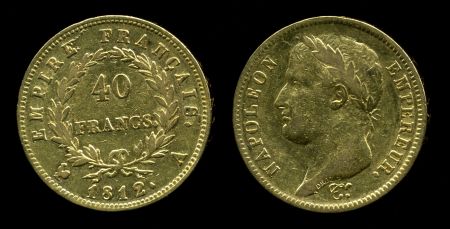 Франция 1812 г. A(Париж) • KM# 696.1 • 40 франков • Наполеон Бонапарт (в венке) • золото 900 - 12.9 гр. • XF