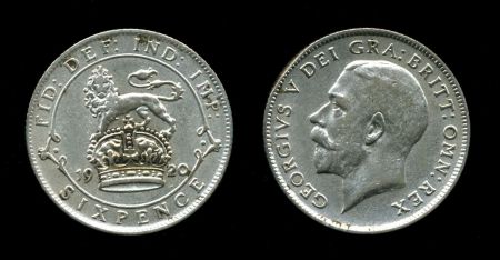 Великобритания 1920 г. • KM# 815a.1 • 6 пенсов • Георг V • регулярный выпуск • XF