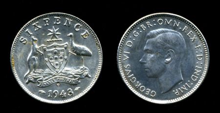 Австралия 1943 г. D • KM# 38 • 6 пенсов • Георг VI • серебро • регулярный выпуск • MS BU