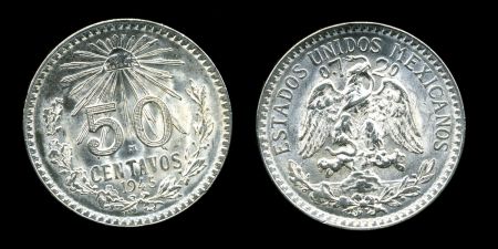 Мексика 1944 г. • KM# 447 • 50 сентаво • серебро • регулярный выпуск • MS BU