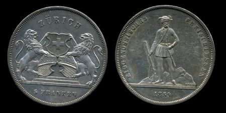 Швейцария 1859 г. • KM# X# S5 • 5 франков • стрелковый фестиваль • памятный выпуск • BU- ( кат. - $500.00 )