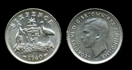 Австралия 1940 г. • KM# 38 • 6 пенсов • Георг VI • серебро • регулярный выпуск • MS BU ( кат.- $65+ )