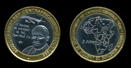 Центральноафриканский союз • 2007 г. • KM# • 4500 франков • Папа Иоанн Павел II • биметалл MS BU