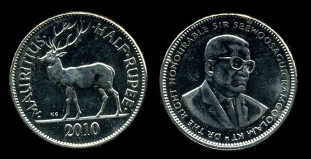 Маврикий 2004-2010 гг. • KM# 54 • ½ рупии • олень • регулярный выпуск • AU - BU