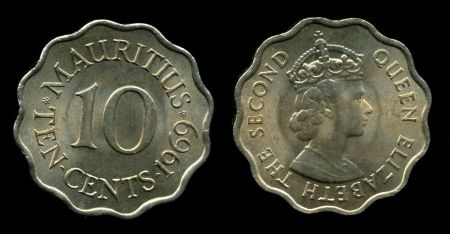 Маврикий 1969 г. • KM# 33 • 10 центов • Елизавета II • регулярный выпуск • MS BU