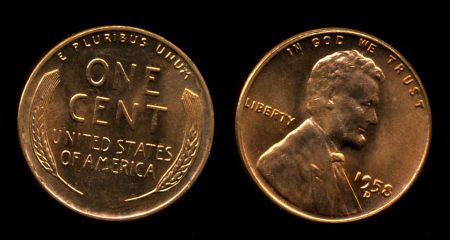 США 1958 г. D • KM# A132 • 1 цент • Авраам Линкольн • регулярный выпуск • MS BU GEM 