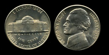 США 1950 г. D • KM# A192 • 5 центов • Томас Джефферсон • регулярный выпуск • MS BU Люкс!! ( кат. - $30+ )