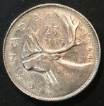 Канада 1944 г. • KM# 35 • 25 центов • Георг VI • северный олень(карибу) • регулярный выпуск • серебро • XF-AU ( кат. -$10 ) 