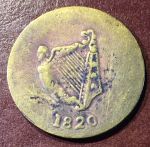 Ирландия 1820 г. • ½ пенни • арфа • токен (частный) • F