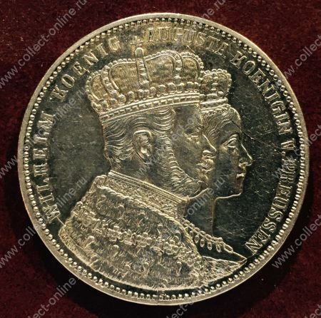 Пруссия 1861 г. • KM# 488 • 1 талер • коронация Вильгельма I • серебро • памятный выпуск • AU+*