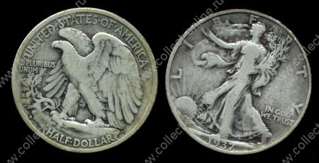 США 1937г. S KM# 142 / 1/2 ДОЛЛАРА СЕРЕБРО / F-VF / ШАГАЮЩАЯ СВОБОДА