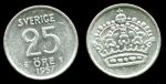 Швеция 1957 г. • KM# 824 • 25 эре • билон • Корона • регулярный выпуск • AU+