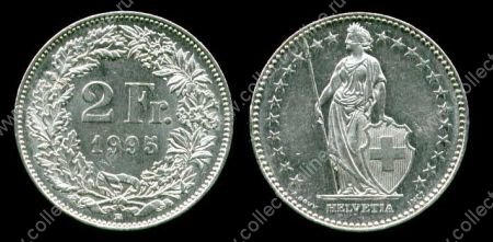 Швейцария 1995 г. • KM# 21a.3 • 2 франка • регулярный выпуск • MS BU